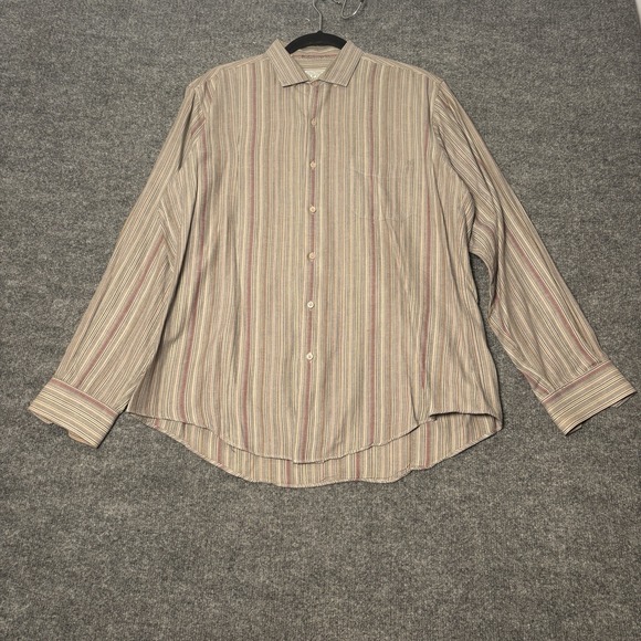 Ruff Hewn Other - Ruff Hewn Button Down Shirt Men's L‎ Classic Fit Tan Striped Cotton NPL 16/16.5
